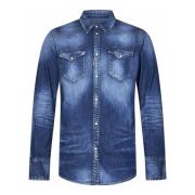 Blauw Overhemd met Drukknopen Dsquared2 , Blue , Heren