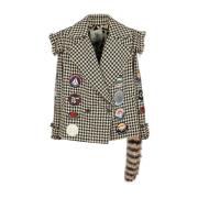 Houndstooth Mini Biker Jack 5Progress , Multicolor , Dames