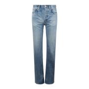 Blauwe Denim Straight Leg Jeans Saint Laurent , Blue , Dames