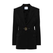 Zwarte Crepe Jas met Gouden Details Blugirl , Black , Dames