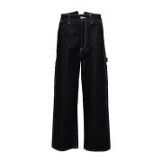 Blauwe Denim Broek met Contraststiksels Junya Watanabe , Blue , Heren