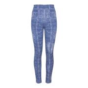 Jacquard gebreide legging met denim effect Balmain , Blue , Dames