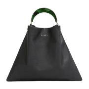 Venice Hobo Medium Zwarte Leren Tas Marni , Black , Dames