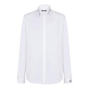 Popeline overhemd met geborduurde kraag Balmain , White , Heren