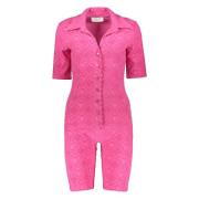 Logo Jacquard Jumpsuit met Terry Cloth Marine Serre , Pink , Dames