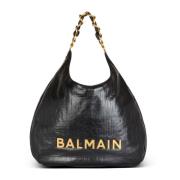 Grote 1945 Soft Hobo tas in gekreukt kalfsleer Balmain , Black , Dames