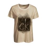 Dames T-shirt met korte mouwen Calvin Klein , Beige , Dames