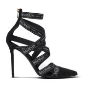 Couture suède hakken met lintmotief Balmain , Black , Dames