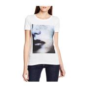 Wit T-shirt met blauw en zwart print Calvin Klein , White , Dames