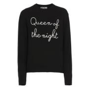 Zwarte Crew Neck Sweater met Queen Night Borduurwerk Saint Barth , Bla...