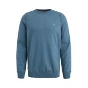 Katoen Stretch Crewneck Sweater Cast Iron , Blue , Heren