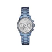 Blauw Stalen Kwarts Analoge Horloge Guess , Blue , Dames