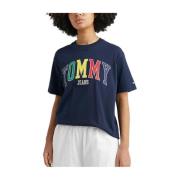 Blauwe Pop T-shirt met iconisch logo Tommy Hilfiger , Blue , Dames