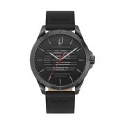 Zwarte Leren Quartz Horloge Police , Black , Heren