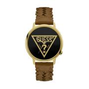 Bruin Leren Analoge Horloge Guess , Brown , Heren