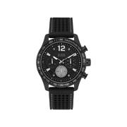 Zwarte Siliconen Quartz Analoog Horloge Guess , Black , Heren