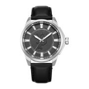 Luxe Leren Band Kwarts Horloge Police , Black , Heren