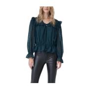 Groene Ruches Blouse V-hals Salsa , Green , Dames