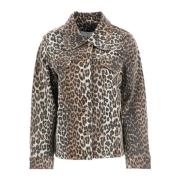 Leopard Print Denim Jacket Ganni , Brown , Dames