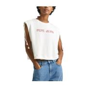 T-shirt met Grafische Print en Korte Mouwen Pepe Jeans , White , Dames