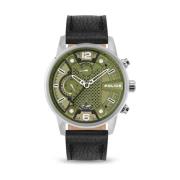 Zwarte Leren Quartz Horloge Police , Black , Heren