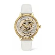 Gouden Quartz Leren Horloge voor Vrouwen Police , White , Dames