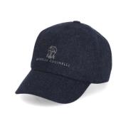 Blauwe wollen baseballpet met logo Brunello Cucinelli , Blue , Heren