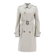 Slim Cotton-Blend Trench Coat Burberry , Gray , Dames