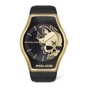 Zwarte leren kwarts analoge horloge Police , Black , Heren