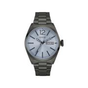 Stalen Analoge Horloge Blauwe Wijzerplaat Guess , Gray , Heren