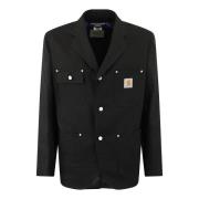 Stijlvolle single-breasted jas met logo Junya Watanabe , Black , Heren