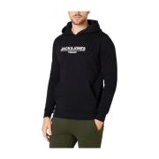 Zachte Katoenen Hoodie met Logoprint Jack & Jones , Black , Heren