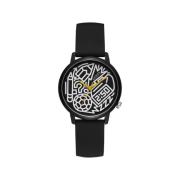 Zwarte Siliconen Quartz Analoog Horloge Guess , Black , Dames