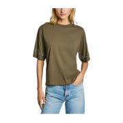 Groene gemêleerde T-shirt met strass Pepe Jeans , Green , Dames