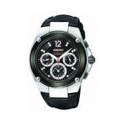 Zwarte leren quartz horloge met diamanten Seiko , Black , Heren