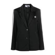 Zwarte Logo-Geborduurde Gestreepte Blazer Adidas , Black , Dames