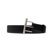 Zwarte Leren Riem met Zilveren Gesp Alexander McQueen , Black , Heren