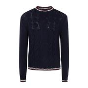 Blauwe Ronde Hals Tricot Sweater Moncler , Blue , Heren