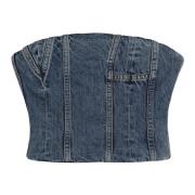 Versleten Denim Top met Zichtbare Stiksels Amiri , Blue , Dames