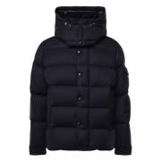 Zwarte Gewatteerde Wollen Jas Moncler , Black , Heren