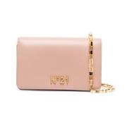 Nude leren clutch met gouden logo N21 , Beige , Dames