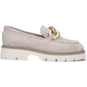 Beige Suède Loafers met Kettingdetail Notre-v , Beige , Dames