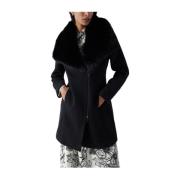 Zwarte Elegante Winterjas met Nep Bontkraag Salsa , Black , Dames