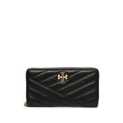 Zwarte leren portemonnee met Chevron Quilting Tory Burch , Black , Dam...