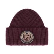 Bordeaux Wolmix Beanie met Logo Elisabetta Franchi , Red , Dames