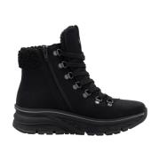 Zwarte veterlaarsjes met veters Rieker , Black , Dames