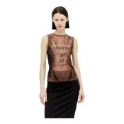 Mesh Tanktop met Logo Print Jean Paul Gaultier , Brown , Dames