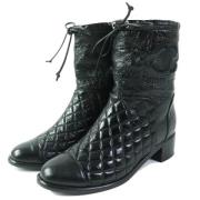 Pre-owned Leather boots Chanel Vintage , Black , Dames