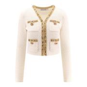 Cardigan met strass-profielen en juweelknopen Self Portrait , Beige , ...