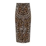 Animal-Print Midi Rok met Split Elisabetta Franchi , Brown , Dames